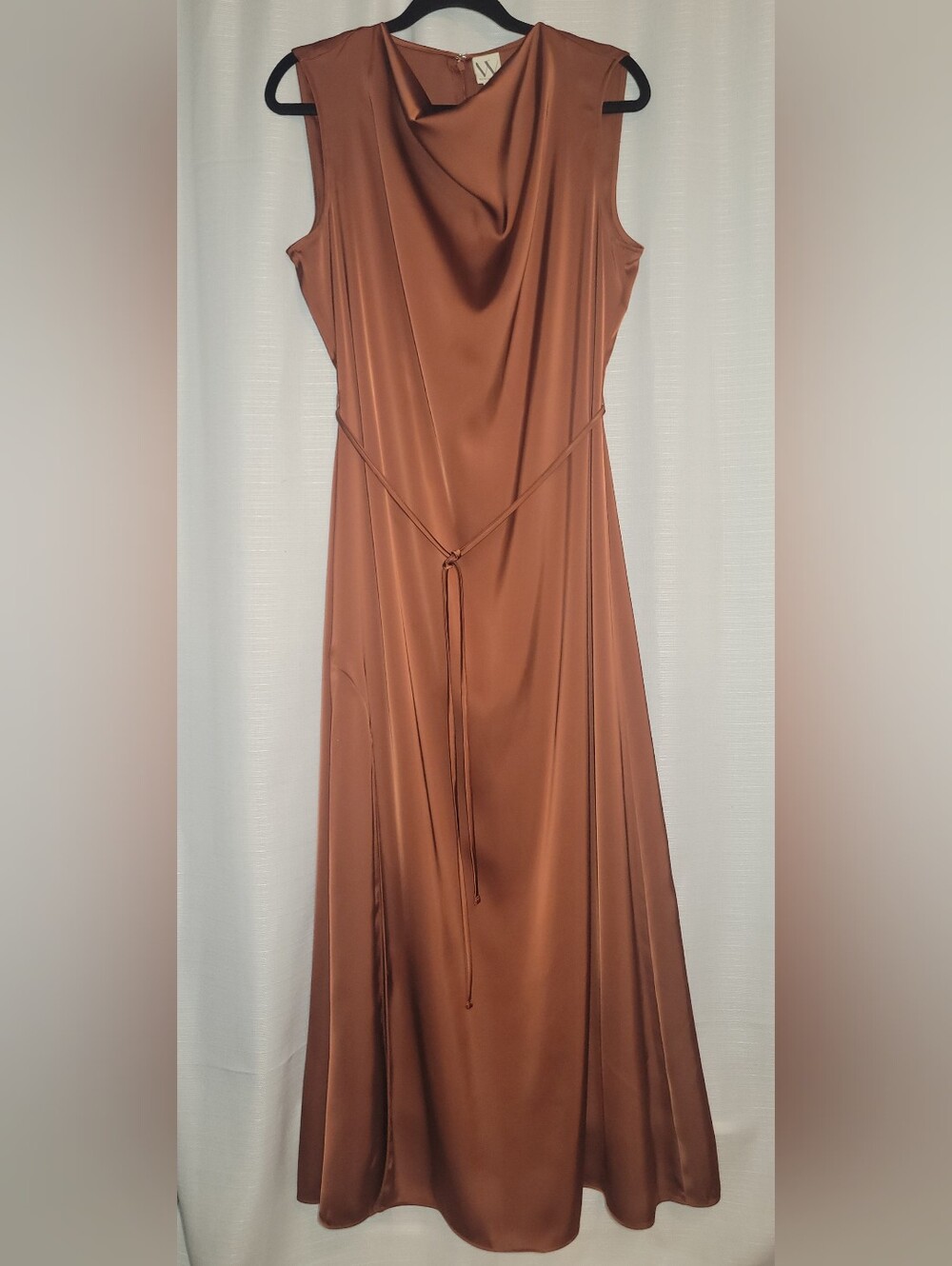 Worthington Cowl Neck Satin Maxi Dress in bronze/caramel Lg